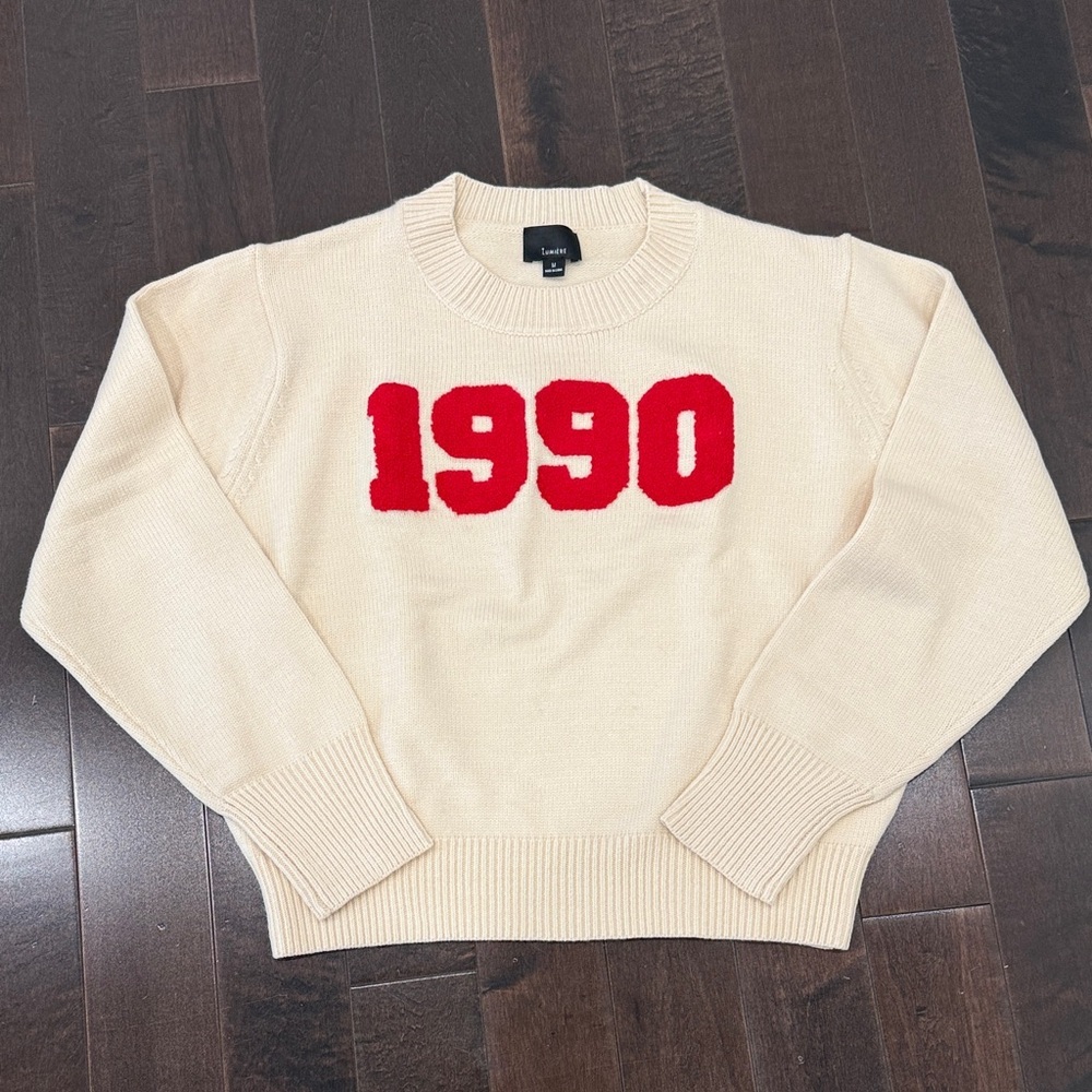 Cream Sweater with Red '1990' Design